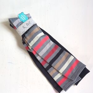 New K. Bell Women's Striped & Solid Black 2 Pair Socks